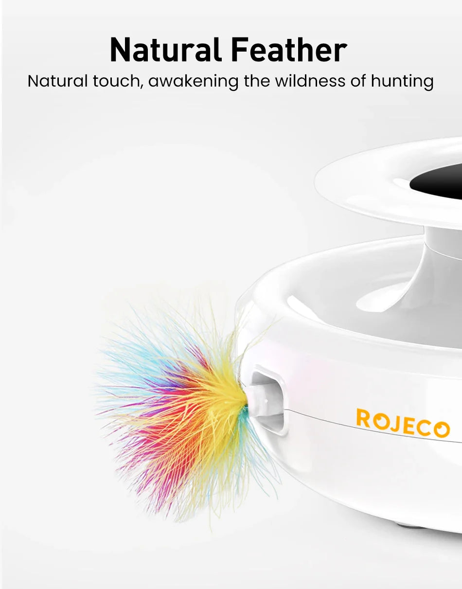 ROJECO 2 in 1 Smart Cat Toys Automatic Feather Fun Ball Toy Set For Cat Dog 5 Modes Electronic Interactive Pet Toy Accessories