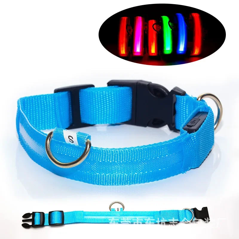 Nylon LED Night Safety Flashing Glow In The Dark Dog Leash Dogs Luminous Fluorescent Pet Dog Collar